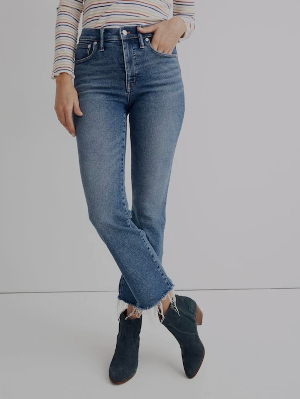 Madewell Women Rich Dark Blue Jeans Cali Demi Boot Raw, Sz 29. Medium Wash NWOT